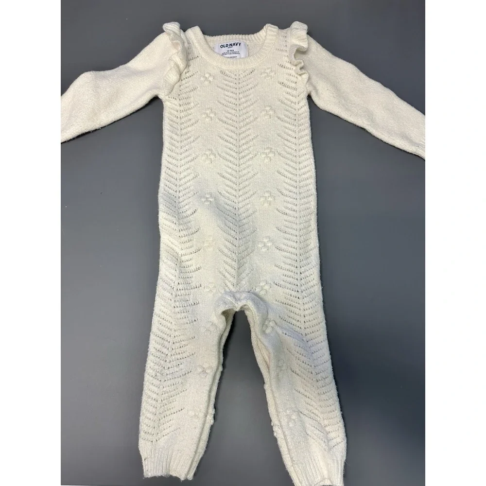 Ivory Knit Sweater Ruffled One Piece Long Sleeve 12-18 M Soft Christmas Outfit